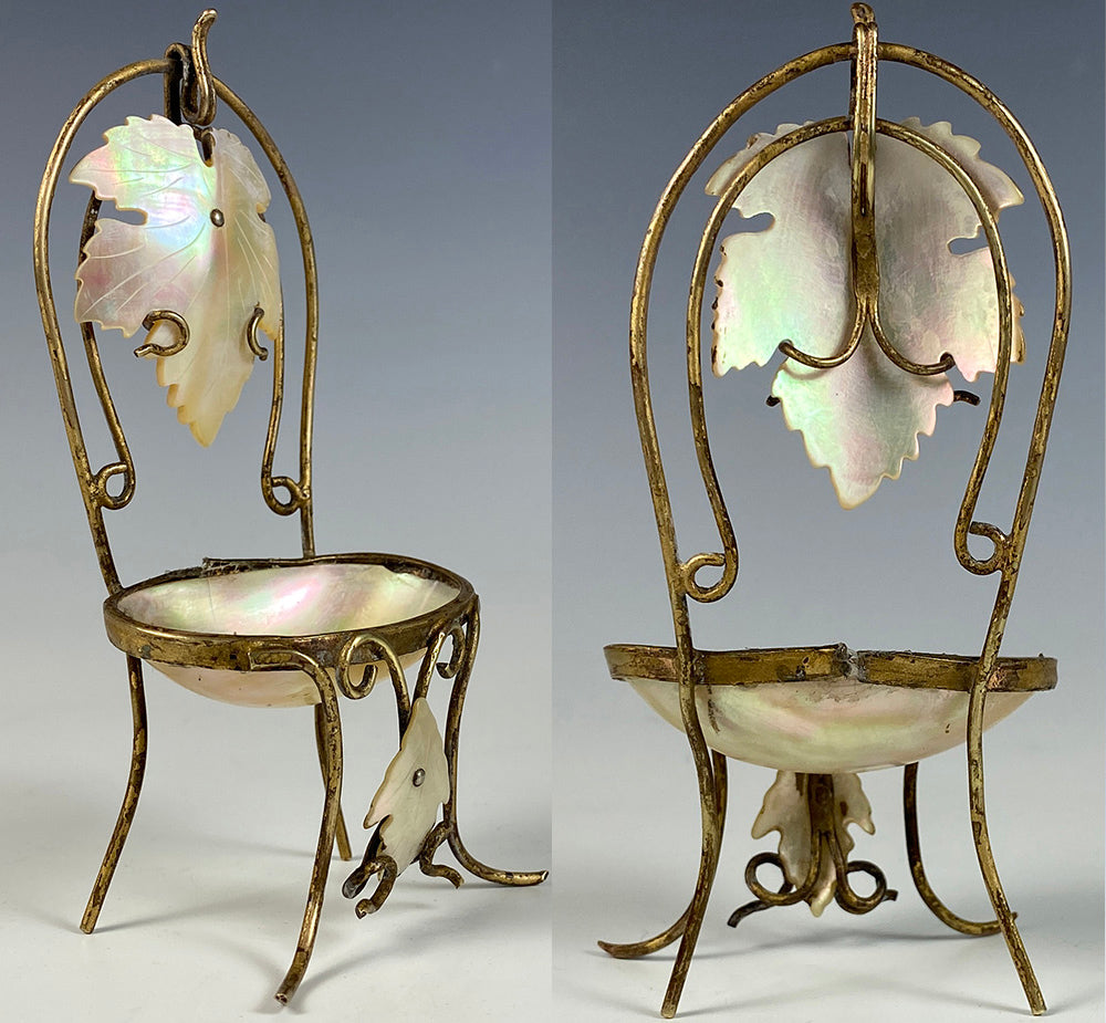 Antique French Palais Royal Mother of Pearl Half Shell Chair Pocket Watch Stand