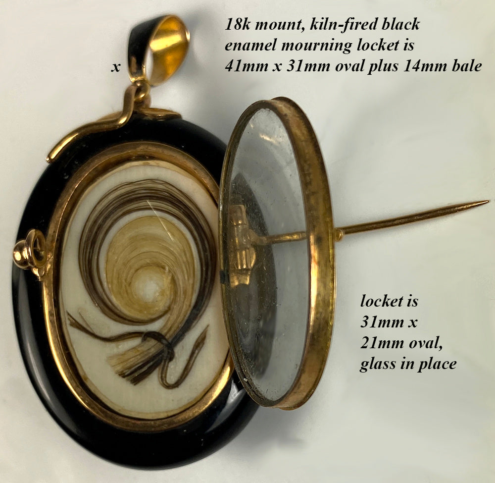 Antique French 18k Gold and Black Enamel, Pearl, Double Locket, Mourning Pendant or Brooch