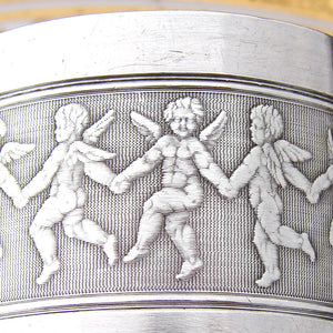 Antique French Sterling Silver Napkin Ring, Dancing Winged Angels, Cherubs or Putti Figures