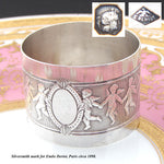 Antique French Sterling Silver Napkin Ring, Dancing Winged Angels, Cherubs or Putti Figures