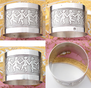 Antique French Sterling Silver Napkin Ring, Dancing Winged Angels, Cherubs or Putti Figures