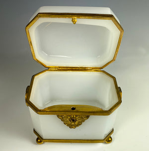 Opulent Antique French White Opaline, Dore Bronze Sugar Caddy, c.1810-30 Box, Coffret