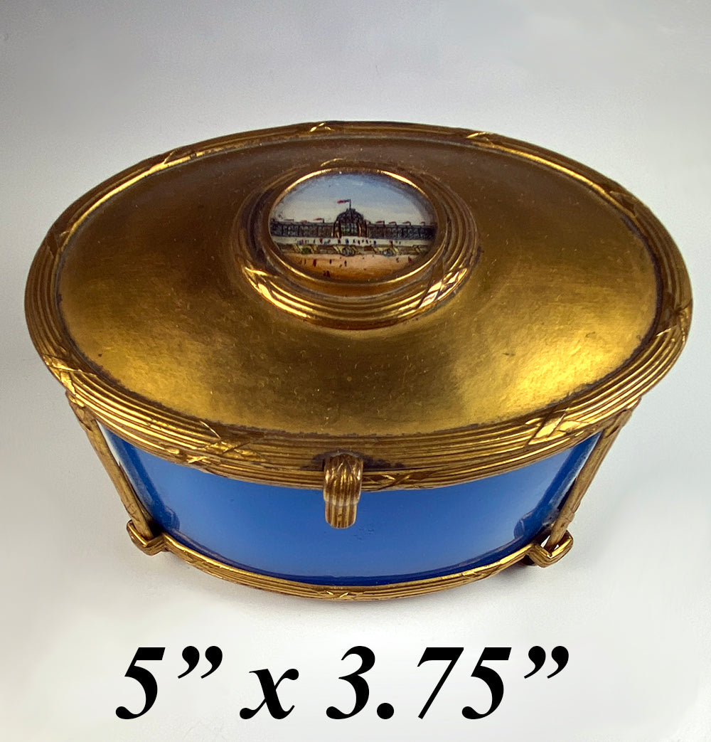 Antique French Opaline & Dore Bronze Grand Tour Souvenir Box, Casket, Eglomise Top