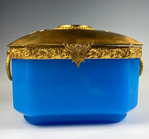 Antique French Opaline Box, Casket, Coffret with Handles, Eglomise View of a Chateau