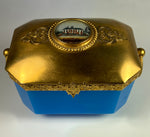 Antique French Opaline Box, Casket, Coffret with Handles, Eglomise View of a Chateau