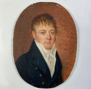 Antique French Portrait Miniature, French Empire Gentleman, Handsome Man, c.1810