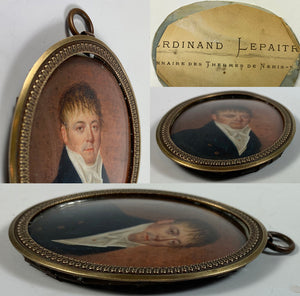 Antique French Portrait Miniature, French Empire Gentleman, Handsome Man, c.1810