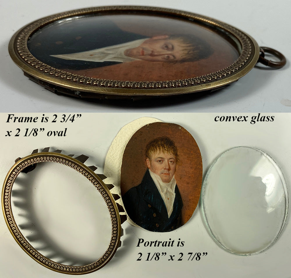 Antique French Portrait Miniature, French Empire Gentleman, Handsome Man, c.1810