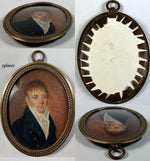 Antique French Portrait Miniature, French Empire Gentleman, Handsome Man, c.1810