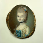 Antique French c.1700s Portrait Miniature, Lady From Louis XV Era in 24K Gold Frame (Front)