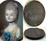 Antique French c.1700s Portrait Miniature, Lady From Louis XV Era in 24K Gold Frame (Front)