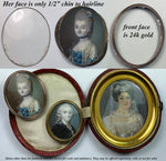 Antique French c.1700s Portrait Miniature, Lady From Louis XV Era in 24K Gold Frame (Front)