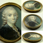 Antique c.1700s Portrait Miniature, Gem Size, Painting of a Man, 14k Frame Front