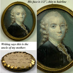 Antique c.1700s Portrait Miniature, Gem Size, Painting of a Man, 14k Frame Front