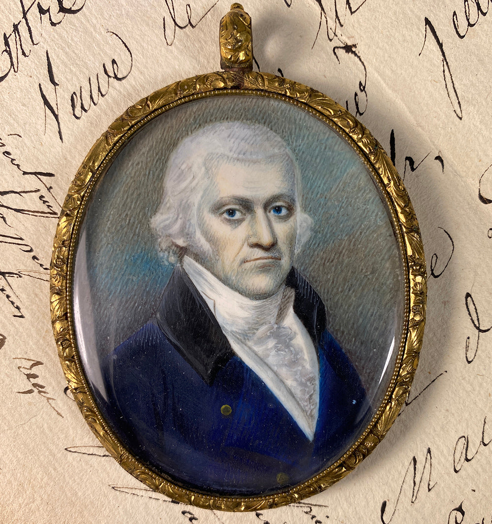 Antique American Portrait Miniature, c.1800, ID'd and Artist Noted in Oyster Frame