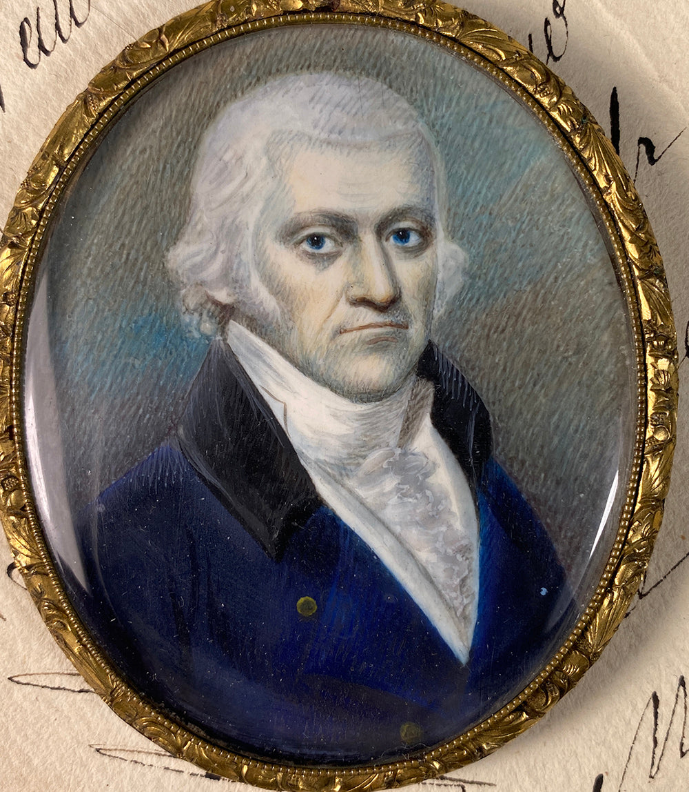 Antique American Portrait Miniature, c.1800, ID'd and Artist Noted in Oyster Frame