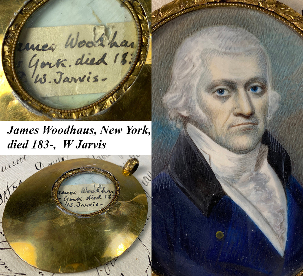 Antique American Portrait Miniature, c.1800, ID'd and Artist Noted in Oyster Frame