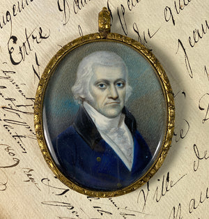 Antique American Portrait Miniature, c.1800, ID'd and Artist Noted in Oyster Frame