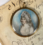 Antique French Portrait Miniature in 10k Locket Frame, 1770s Woman, Louis XVI, Marie-Antoinette