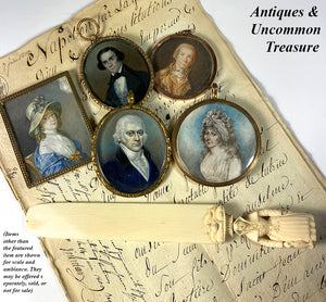 Antique American Portrait Miniature in Oyster Locket or Pendant Frame, Hair Art in Back