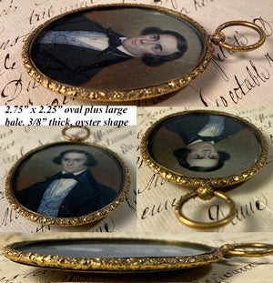 Antique American Portrait Miniature in Oyster Locket or Pendant Frame, Hair Art in Back