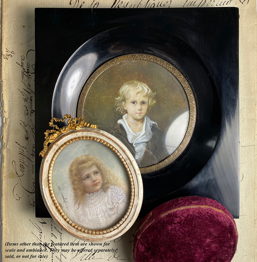 Stunning Antique Portrait Miniature, Little Blond Girl in Lace Dress, Signed Nina Jagnam and Dated 1895