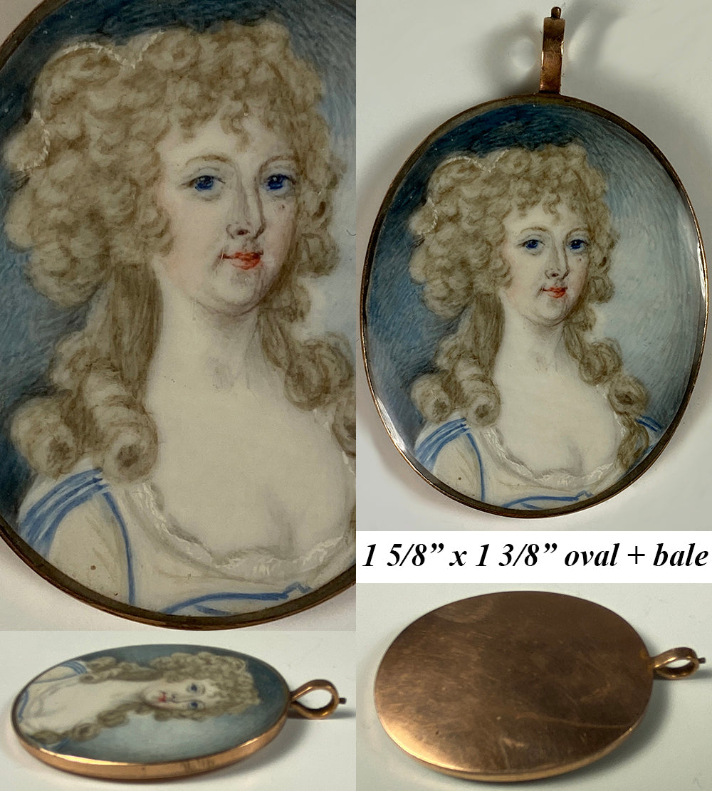 Antique Georgian c.1750-80 English Portrait Miniature, 12k Gold Pendant Mount