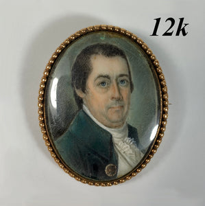 Exceptionally fine c.1750s Portrait Miniature of a Gentleman, Georgian 12k Gold Brooch Mount