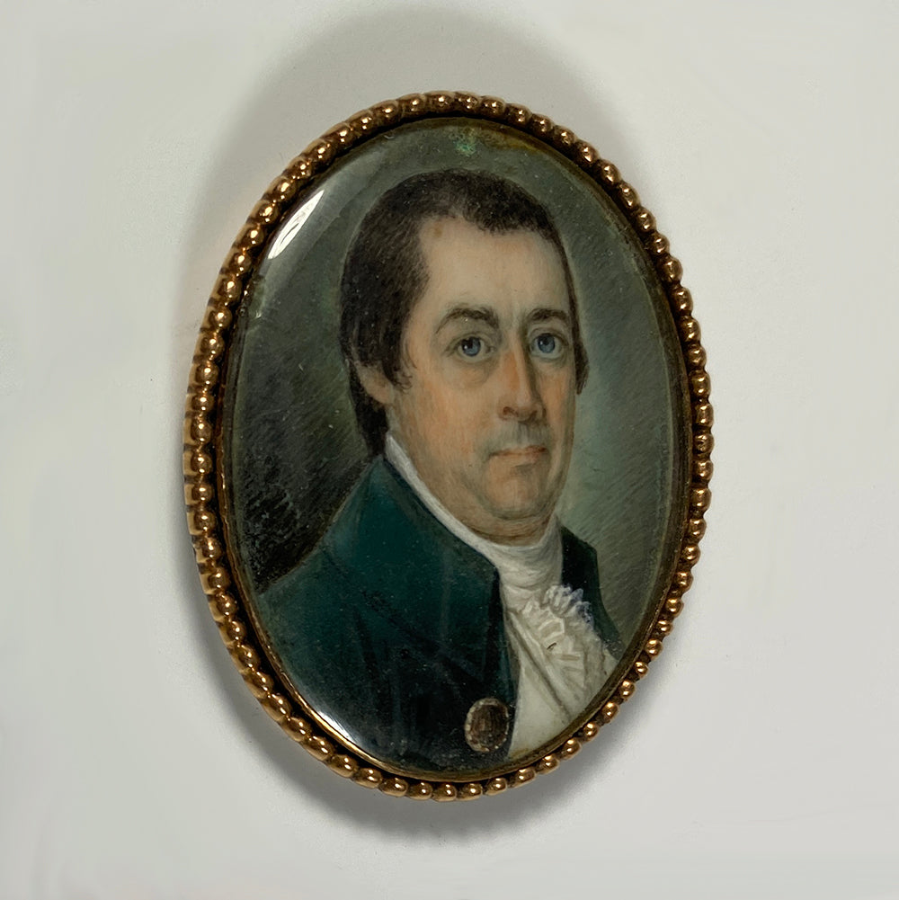 Exceptionally fine c.1750s Portrait Miniature of a Gentleman, Georgian 12k Gold Brooch Mount