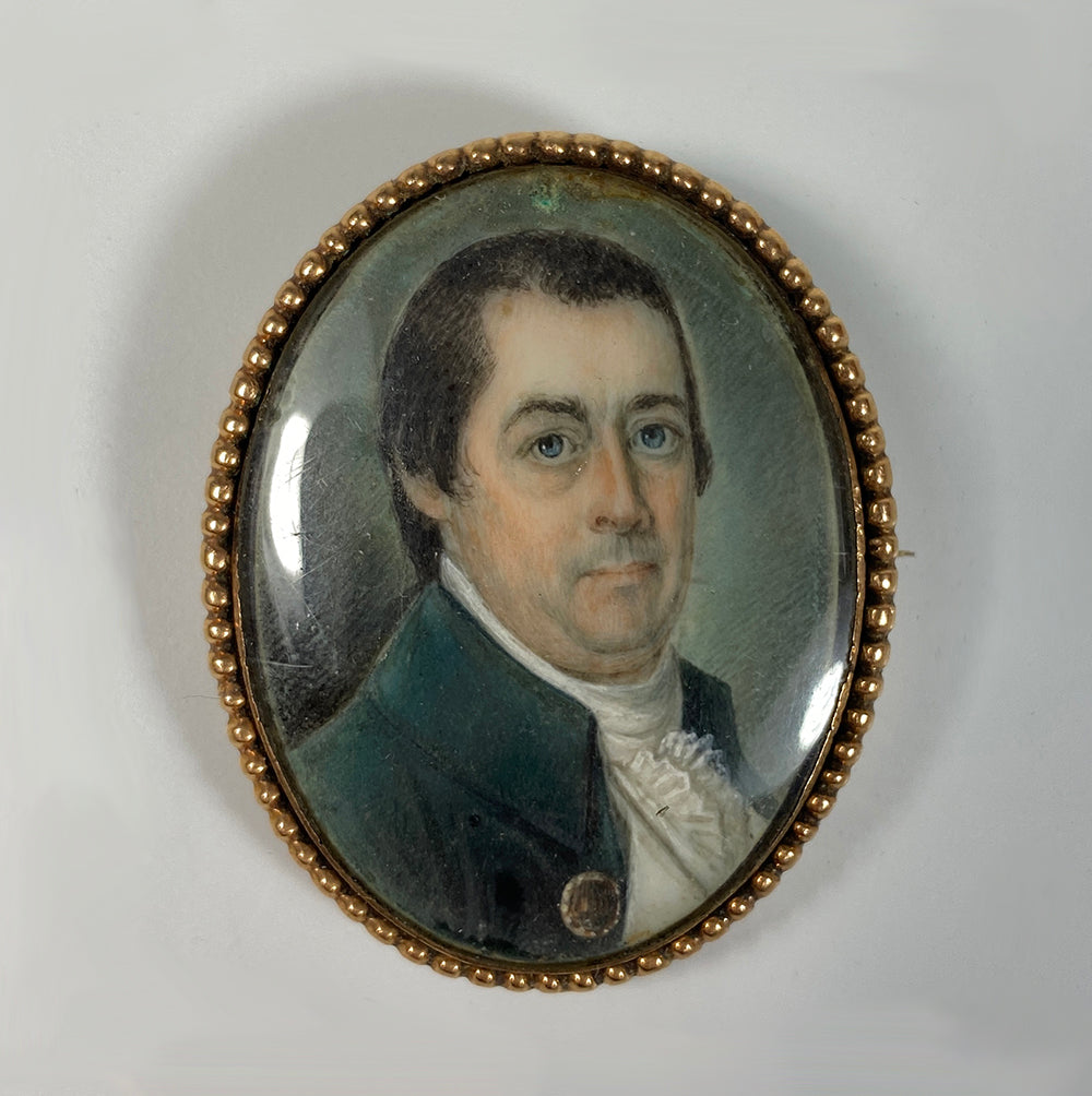 Exceptionally fine c.1750s Portrait Miniature of a Gentleman, Georgian 12k Gold Brooch Mount