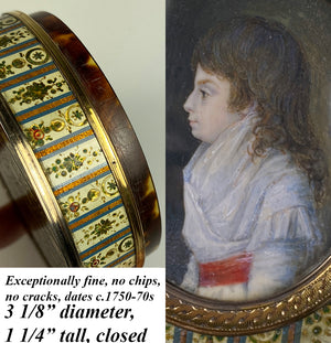 Rare Antique c.1700s French 18k, 10k Gold and Vernis Martin Snuff Box, Portrait Miniature of a Child, c.1770s