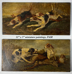 Pair of French Oil Paintings on Board, Hunting Hounds, Fox and Big Game Elk, Superb