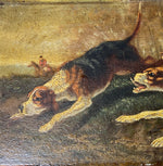 Pair of French Oil Paintings on Board, Hunting Hounds, Fox and Big Game Elk, Superb