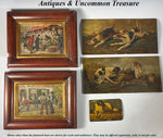 Pair of French Oil Paintings on Board, Hunting Hounds, Fox and Big Game Elk, Superb