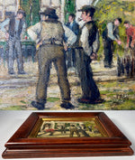 Pair Antique to Vintage French Market Oil Painting Pair, in Wood Frame