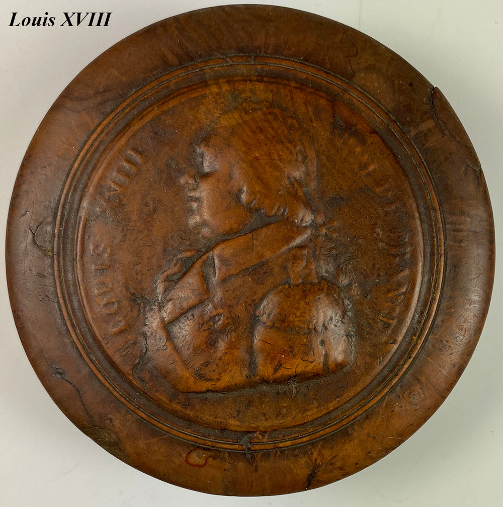 Antique French Snuff Box, RARE Louis XVIII Profile in Bas Relief Pressed Wood and Shell, c.1820s