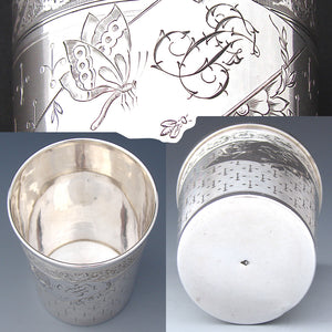 Gorgeous Antique French Sterling Silver Wine or Mint Julep Cup, Tumbler or Timbale, Butterfly