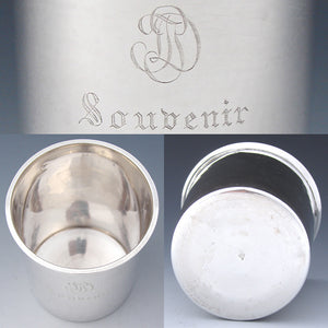 Antique French Sterling Silver Wine or Mint Julep Cup, Tumbler or Timbale, "Souvenir" Inscription