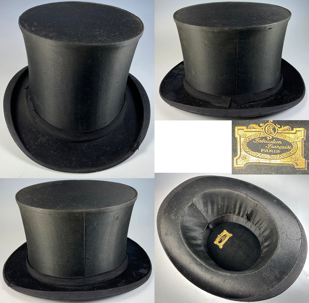 Mid-19th Century French Oval Pigskin Leather Hat Box With Original Top Hat