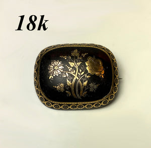 Antique Georgian Mourning Brooch, Tortoise Shell and Silver, 18k Gold Pique