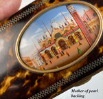 Antique Victorian Era Grand Tour Souvenir Cigar Case, Basilica San Marco, Venice View, Tortoise Shell