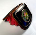 Antique c.1850s Tortoise Shell Coin Purse, 18k Gold Trim and Miniature Painting of Flowers, like TAHAN