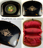 Antique c.1850s Tortoise Shell Coin Purse, 18k Gold Trim and Miniature Painting of Flowers, like TAHAN