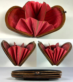 Antique c.1850s Tortoise Shell Coin Purse, 18k Gold Trim and Miniature Painting of Flowers, like TAHAN