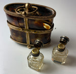 Petit French Antique Scent Caddy, 2 Perfume Bottles in Tortoise Shell Box, Casket