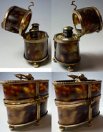 Petit French Antique Scent Caddy, 2 Perfume Bottles in Tortoise Shell Box, Casket