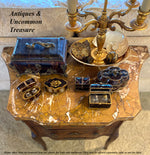 Petit French Antique Scent Caddy, 2 Perfume Bottles in Tortoise Shell Box, Casket