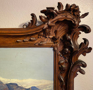 Stunning 36.5" x 28.5" Hand Carved Black Forest Frame, Swiss Chalet Oil Painting
