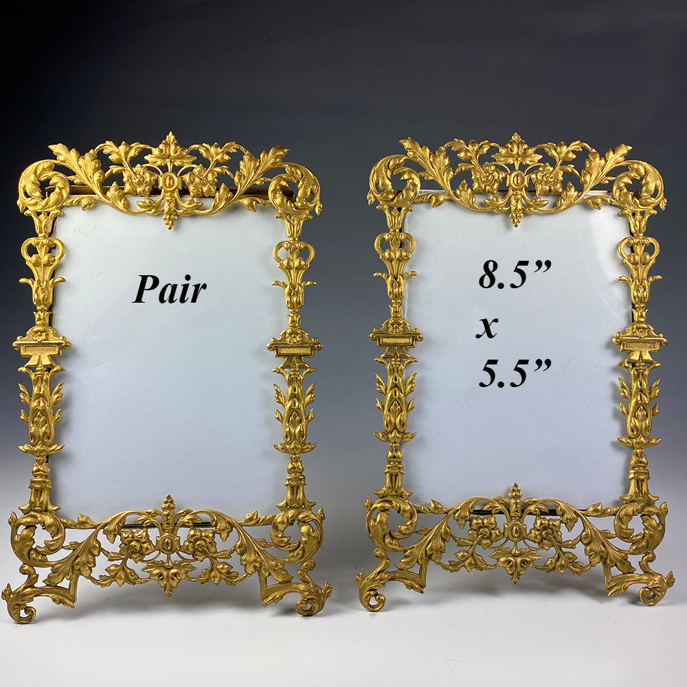Pair (2) Antique French Cabinet Card Photo Frame, 8.5" x 5.5", Ornate Gold