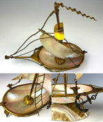 Antique French Grand Tour Souvenir, Mother of Pearl 8" Tall Sail Boat, Anchor, Pocket Watch Holder